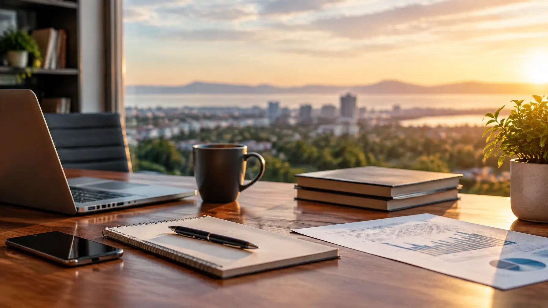 A worktable prepared for planning, learning, and financial-services conversations